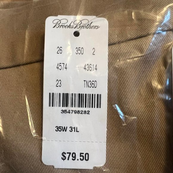 NEW- Brooks Brothers Dark Khaki Hudson khakis, 35x31. - Picture 3 of 3